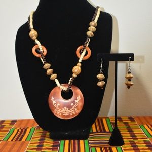 Matching Set: African Wooden Necklace and Earrings